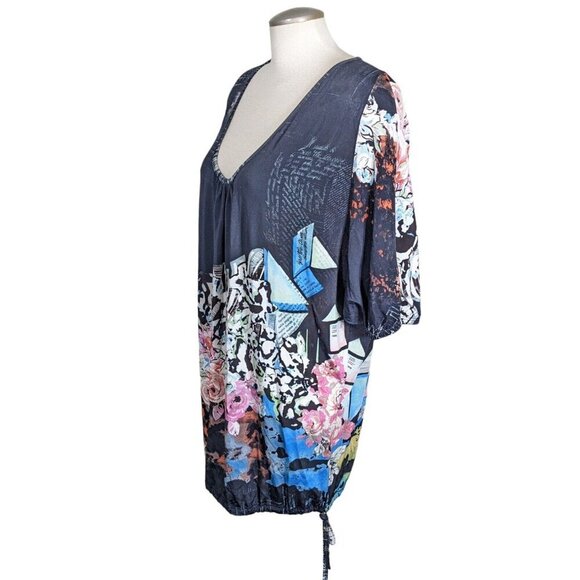 Save The Queen Womens Small Blouse Top Multicoloured Floral Drawstring Hem - Picture 4 of 9